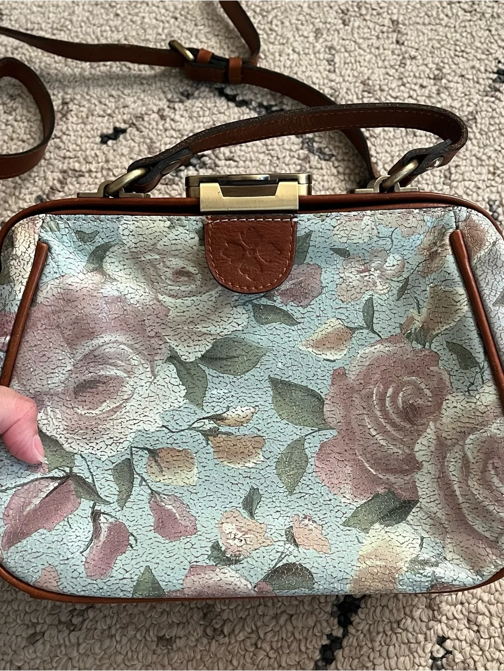 Patricia Nash Gracchi Floral Leather Satchel Crossbody Bag Cottagecore